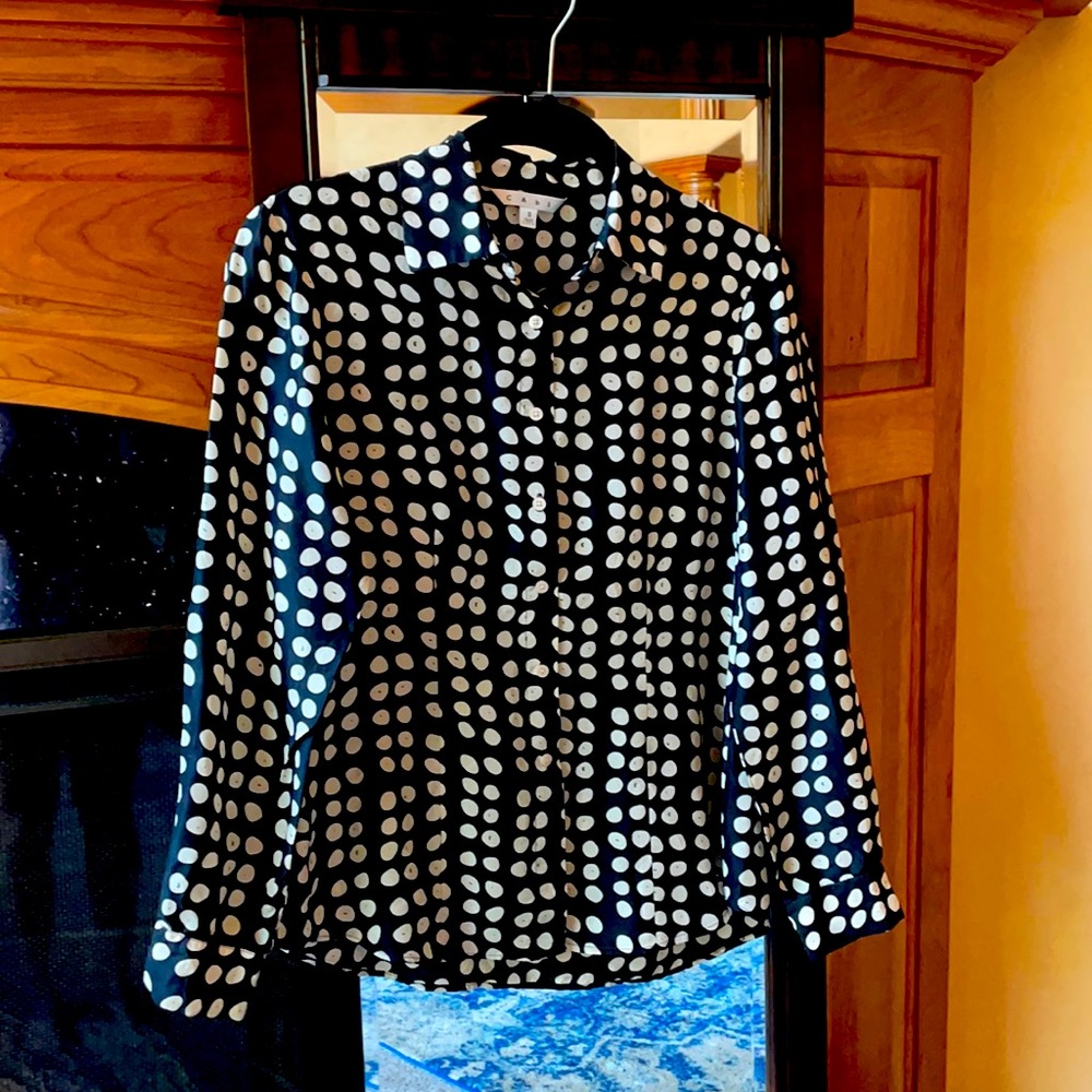 Spotted Dressy Black and Cream Button Down Top